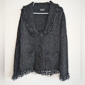 Bella Women's Size Large Oversized Black Unique Friends Button-up Cardio Pockets